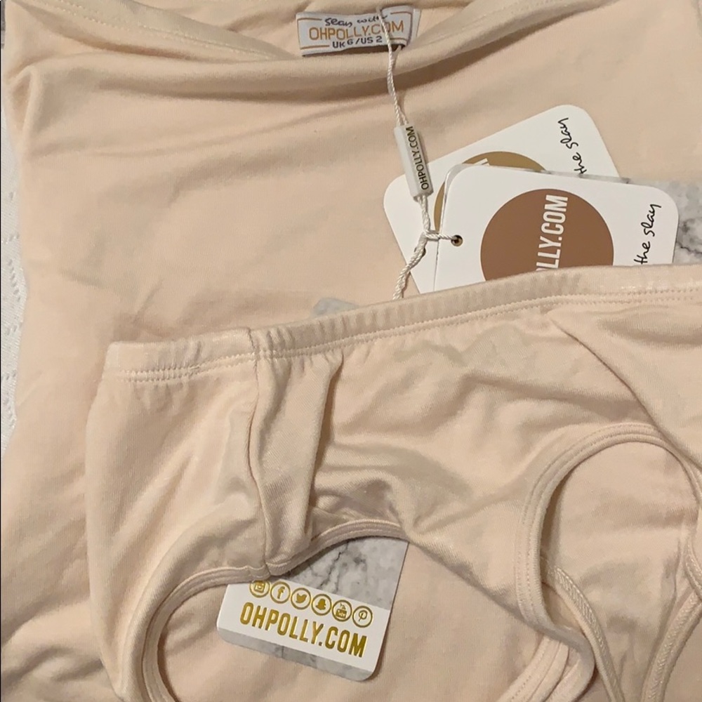NWT OHPOLLY 2 Piece Set Cream Crop Top & Skirt - Picture 6 of 6